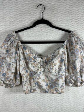 Floral Puff-Sleeve Crop Top